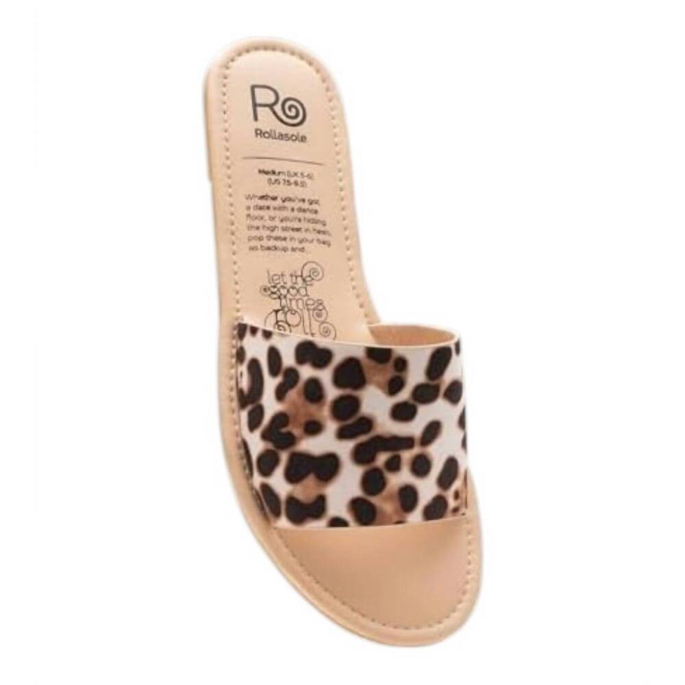 NEW ROLLASOLE women's catwalk print slide sandals in leopard